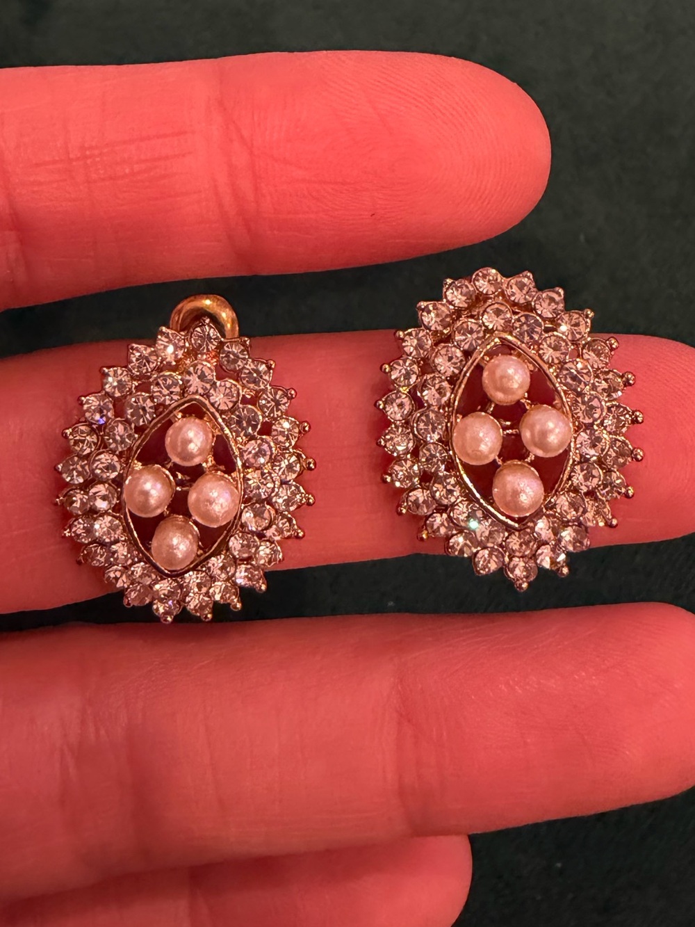Pearl & Crystal Oval Drop Earrings - Women Jewelry